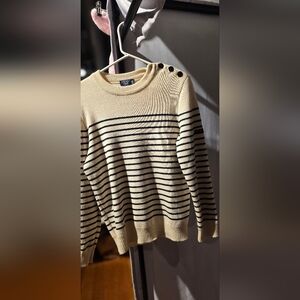 Men's Cream and Black Striped Crewneck Sweater